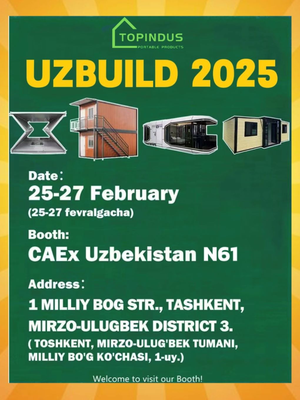 Kabin Topindus akan datang ke UZBUILD 2025!